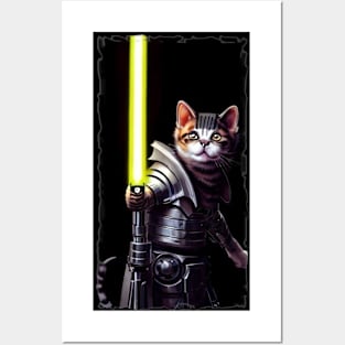 Fun Cat Print ~ AI Art ~ Fantasy Cat ~ Sci-fi Cat ~ Cats with Lightsabers Posters and Art